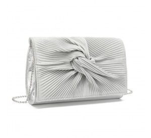 LH2252 - Miss Lulu Women's Pleated Bow Evening Bag Clutch Handbag - Silver
