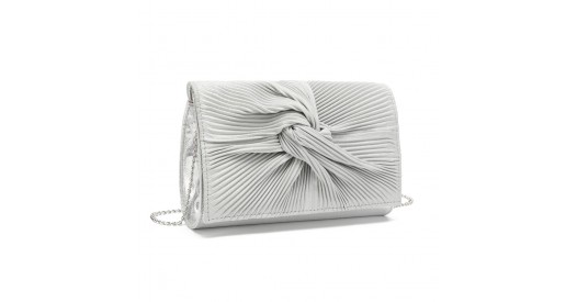 LH2252 – Miss Lulu Women’s Pleated Bow Evening Bag Clutch Handbag – Silver