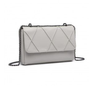 LH2253 - Miss Lulu Rhombus Flap Chain Shoulder Bag - Grey