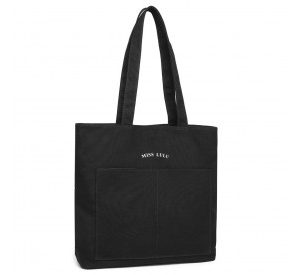 LH2319 - Miss Lulu Large Capacity Canvas Shopping Shoulder Bag - Black
