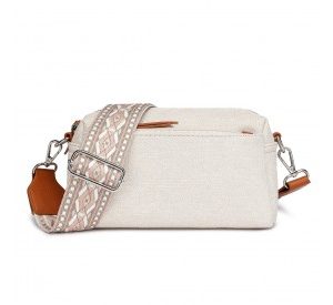 LH2410 - Miss Lulu Ethnic Jacquard Strap Water-Resistant Crossbody Bag - Beige