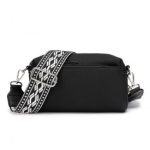 LH2410 – Miss Lulu Ethnic Jacquard Strap Water-Resistant Crossbody Bag – Black