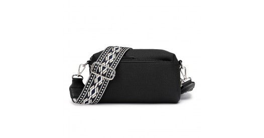 LH2410 – Miss Lulu Ethnic Jacquard Strap Water-Resistant Crossbody Bag – Black