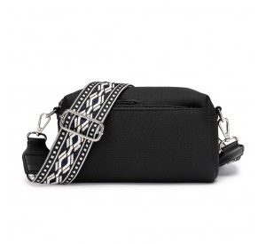 LH2410 - Miss Lulu Ethnic Jacquard Strap Water-Resistant Crossbody Bag - Black