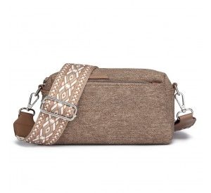 LH2410 - Miss Lulu Ethnic Jacquard Strap Water-Resistant Crossbody Bag - Brown