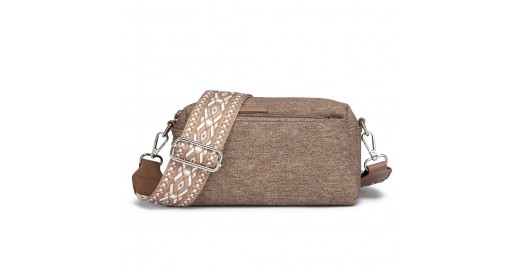 LH2410 – Miss Lulu Ethnic Jacquard Strap Water-Resistant Crossbody Bag – Brown