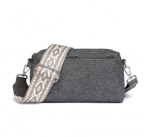 LH2410 - Miss Lulu Ethnic Jacquard Strap Water-Resistant Crossbody Bag - Grey