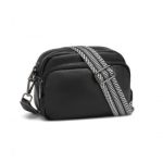 LH2418 – Miss Lulu Elegant Genuine Leather Crossbody Shoulder Bag with Jacquard Woven Strap – Black