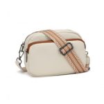 LH2418 – Miss Lulu Elegant Genuine Leather Crossbody Shoulder Bag with Jacquard Woven Strap – Beige And Brown