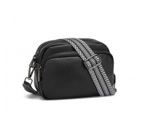 LH2418 - Miss Lulu Elegant Genuine Leather Crossbody Shoulder Bag with Jacquard Woven Strap - Black