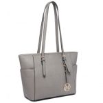 LM1642-1 – Miss Lulu Faux Leather Adjustable Handle Tote Bag – Grey