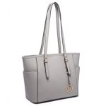 LM1642-1 – Miss Lulu Faux Leather Adjustable Handle Tote Bag – Light Grey
