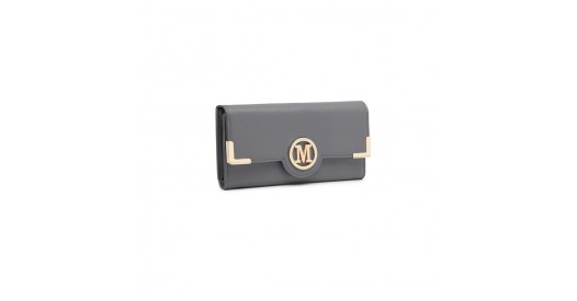LP2022 - Miss Lulu Leather Look Classic Long Purse - Dark Grey