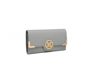LP2022 - Miss Lulu Leather Look Classic Long Purse - Grey