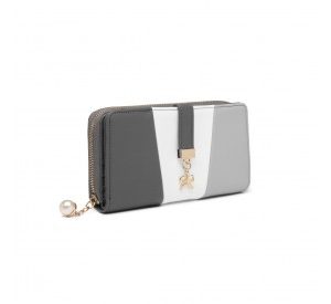 LP2030 - Miss Lulu Tri Colour Women's Leather Look Purse - Grey And White