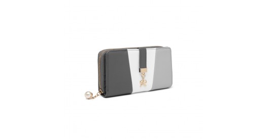 LP2030 - Miss Lulu Tri Colour Women's Leather Look Purse - Grey And White