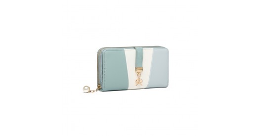 LP2030 - Miss Lulu Tri Colour Women's Leather Look Purse - Light Blue