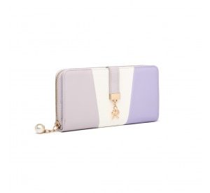 LP2030 - Miss Lulu Tri Colour Women's Leather Look Purse - Purple