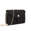 LP2205 – Miss Lulu V-stitched Flap Leather Chain Bag – Black