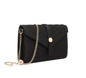 LP2205 - Miss Lulu V-stitched Flap Leather Chain Bag - Black