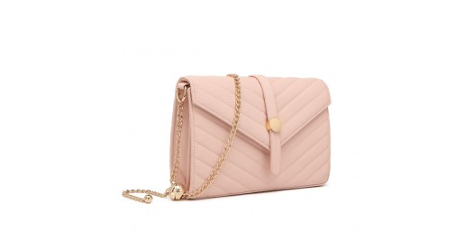LP2205 - Miss Lulu V-stitched Flap Leather Chain Bag - Pink
