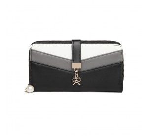 LP2215 - Miss Lulu Mixed Colour Women's Leather Look Clutch Purse - Black
