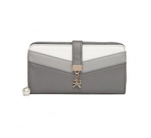 LP2215 - Miss Lulu Mixed Colour Women's Leather Look Clutch Purse - Grey