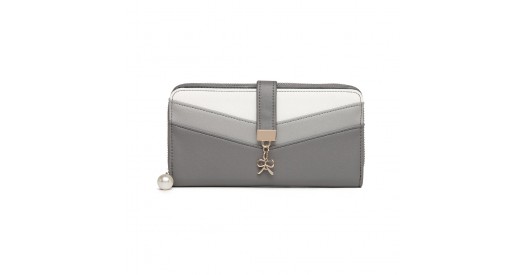 LP2215 - Miss Lulu Mixed Colour Women's Leather Look Clutch Purse - Grey