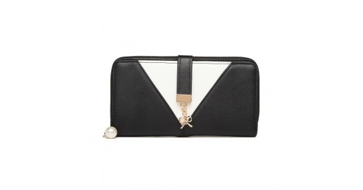 LP2216 - Miss Lulu Two Tone Women's Leather Look Clutch Purse - Black