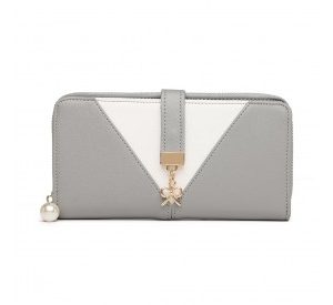 LP2216 - Miss Lulu Two Tone Women's Leather Look Clutch Purse - Grey