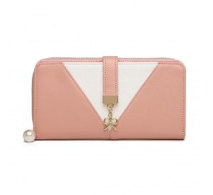 LP2216 - Miss Lulu Two Tone Women's Leather Look Clutch Purse - Pink