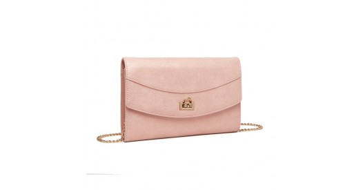 LP2219 - Miss Lulu Elegant Flap Clutch Leather Chain Evening Bag - Pink