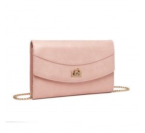 LP2219 - Miss Lulu Elegant Flap Clutch Leather Chain Evening Bag - Pink
