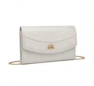 LP2219 - Miss Lulu Elegant Flap Clutch Leather Chain Evening Bag - Silver