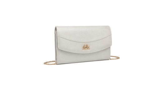 LP2219 - Miss Lulu Elegant Flap Clutch Leather Chain Evening Bag - Silver