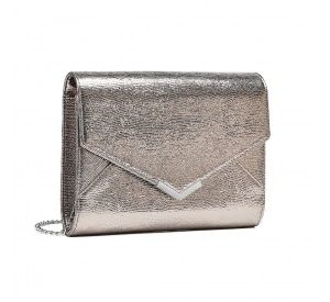 LP2306 - Miss Lulu Glitter Envelope Flap Clutch Evening Bag - Grey
