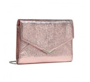 LP2306 - Miss Lulu Glitter Envelope Flap Clutch Evening Bag - Pink