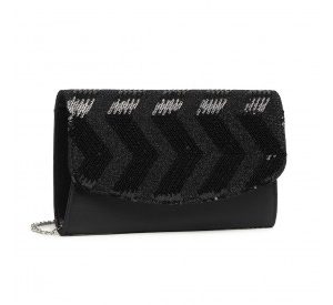 LP2311 - Miss Lulu Gorgeous Sequins Evening Clutch Bag Chain Shoulder Bag - Black