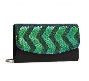 LP2311 - Miss Lulu Gorgeous Sequins Evening Clutch Bag Chain Shoulder Bag - Black And Green