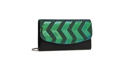 LP2311 - Miss Lulu Gorgeous Sequins Evening Clutch Bag Chain Shoulder Bag - Black And Green