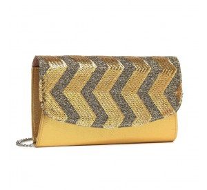 LP2311 - Miss Lulu Gorgeous Sequins Evening Clutch Bag Chain Shoulder Bag - Gold