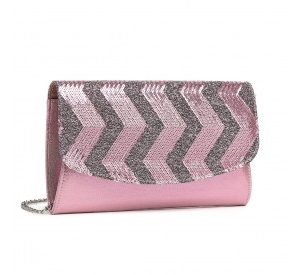 LP2311 - Miss Lulu Gorgeous Sequins Evening Clutch Bag Chain Shoulder Bag - Pink