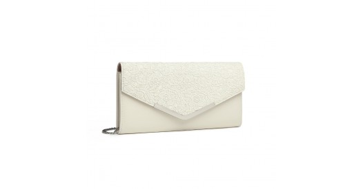 LP2312 - Miss Lulu Lace Envelope Flap Clutch Evening Bag - Beige