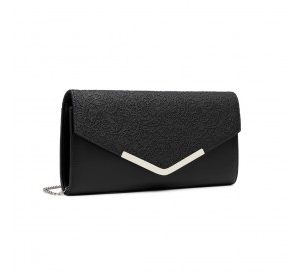 LP2312 - Miss Lulu Lace Envelope Flap Clutch Evening Bag - Black