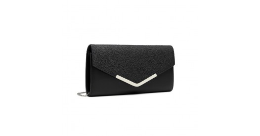 LP2312 – Miss Lulu Lace Envelope Flap Clutch Evening Bag – Black