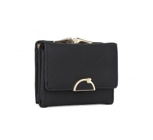 LP2335 - Miss Lulu PU Leather Half-Circle Petal Clasp Wallet - Black