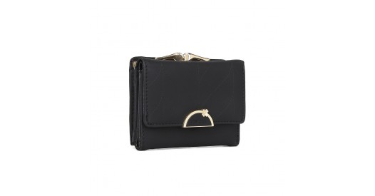 LP2335 - Miss Lulu PU Leather Half-Circle Petal Clasp Wallet - Black