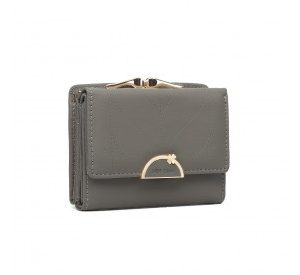 LP2335 - Miss Lulu PU Leather Half-Circle Petal Clasp Wallet - Grey