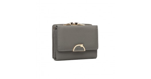 LP2335 - Miss Lulu PU Leather Half-Circle Petal Clasp Wallet - Grey