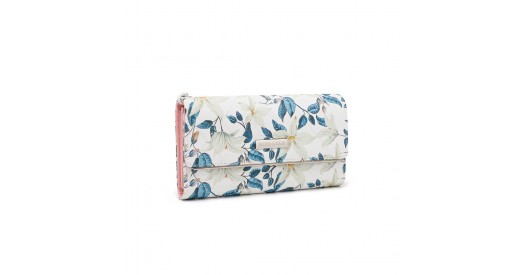 LP2353F – Miss Lulu Ladies’ Flower Printed PU Leather Long Purse – Beige